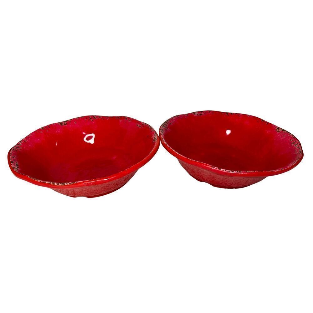 Set of 2 Pier 1 Imports Carmelo Melamine Red Crackle NWT NOS